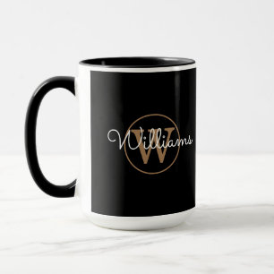 Elegantes Script Gold Monogram Black Tasse