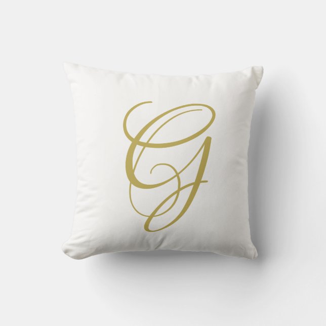 Elegantes Script-Gold Monogram-Throw-Kissen Kissen (Vorderseite)