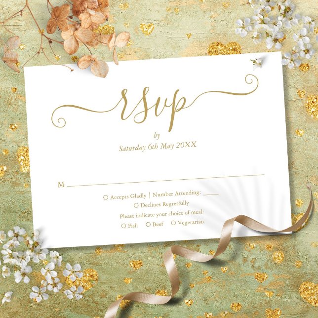 Elegantes Script Gold RSVP Karte (Elegant Modern Chic Script Gold Wedding RSVP Card)