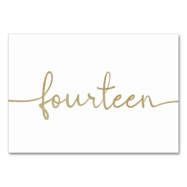 Elegantes Script Gold Wedding 14/14 Tischnummer (Vorderseite)