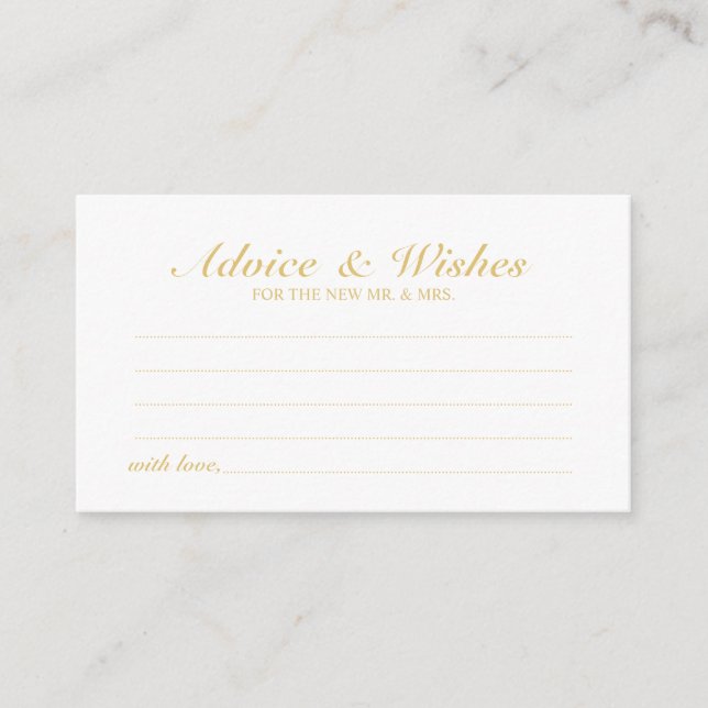Elegantes Script Gold Wedding Advice und Wishings  Hinweiskarte (Vorderseite)