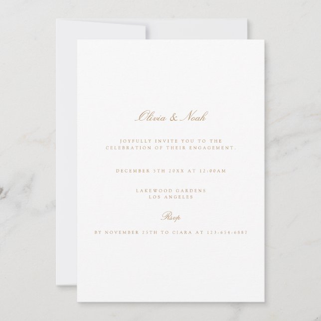 Elegantes Script, Gold & White Verlobung Einladung (Vorderseite)