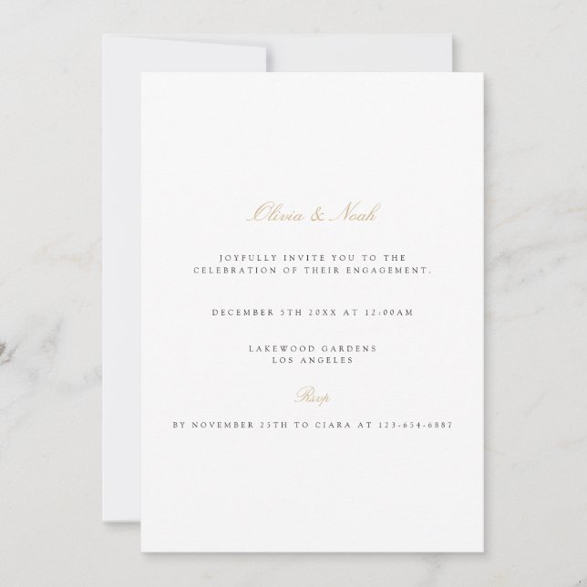 Elegantes Script, Gold & White Verlobung Einladung (Vorderseite)