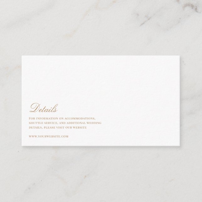 Elegantes Script, Gold & White Wedding Details Begleitkarte (Vorderseite)