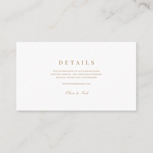 Elegantes Script, Gold & White Wedding Details Begleitkarte (Vorderseite)