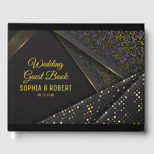Elegantes Script Golden Floral Luxury Black Weddin Gästebuch