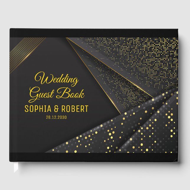 Elegantes Script Golden Floral Luxury Black Weddin Gästebuch (Vorderseite)