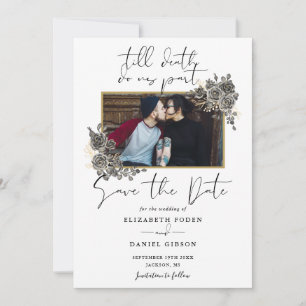 Elegantes Script Gothic Floral Foto Hochzeit Save The Date