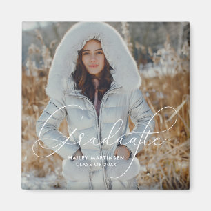 Elegantes Script Graduate Foto und Name Magnet