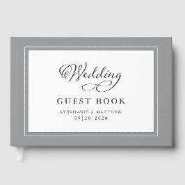 Elegantes Script Gray Wedding Gästebuch Chic Borde