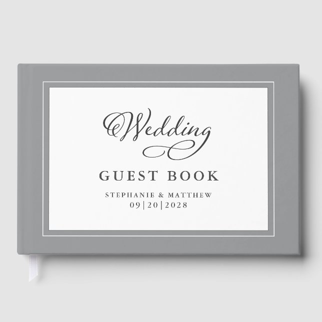 Elegantes Script Gray Wedding Gästebuch Chic Borde (Vorderseite)