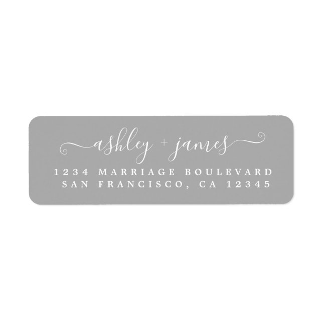Elegantes Script Gray Wedding Return Address Label (Vorne)
