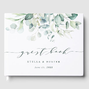 Elegantes Script Green Foliage Wedding Guest Book Gästebuch