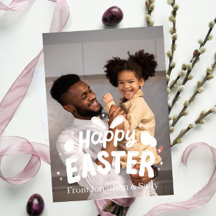Elegantes Script Happy Oaster Family One Foto Feiertagskarte