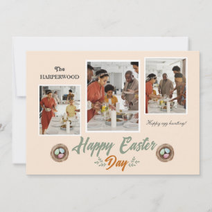 Elegantes Script Happy Osterfamilie Drei Foto Feiertagskarte