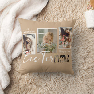 Elegantes Script Happy Osterfamilie Drei Foto Kissen