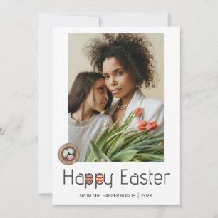 Elegantes Script Happy Osterfamilie ein Foto Feiertagskarte