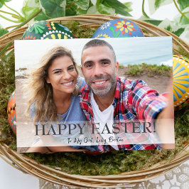 Elegantes Script Happy Osterfamilie ein Foto Feiertagskarte