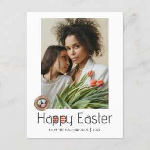 Elegantes Script Happy Osterfamilie ein Foto Feiertagspostkarte
