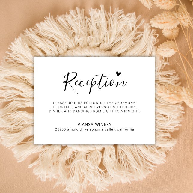 Elegantes Script Heart Minimal Hochzeit Empfang Begleitkarte (Von Creator hochgeladen)