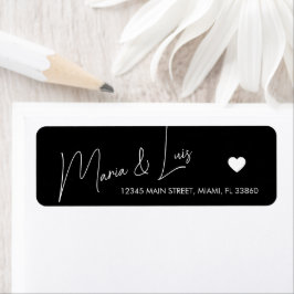 Elegantes Script Heart Schwarz-weiß Wedding Label