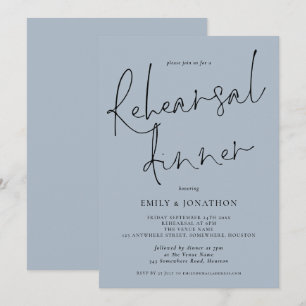 Elegantes Script Hochzeit Probe Dinner Blue Einladung