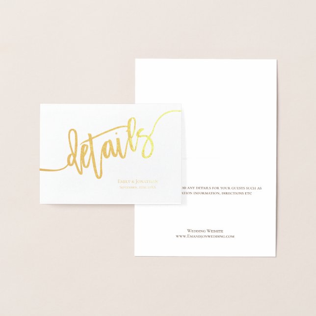 Elegantes Script Hochzeitsdetails Gold Folienkarte (Anzeige)
