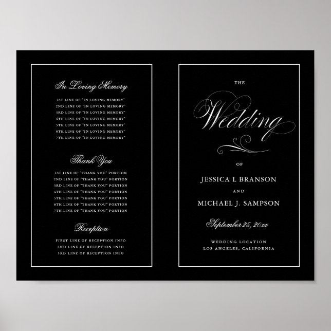 Elegantes Script-Hochzeitsprogramm im Freien Downl Poster (Vorne)