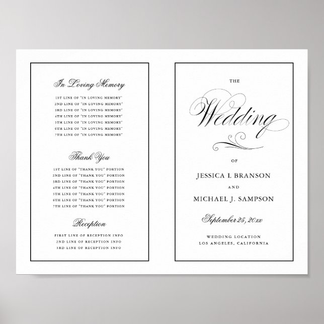 Elegantes Script-Hochzeitsprogramm im Freien Downl Poster (Vorne)