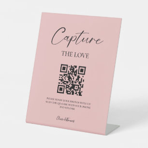 Elegantes Script Hochzeitsskript-Foto - QR-Code Sockelschild