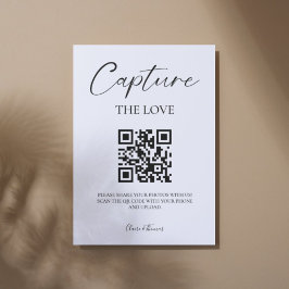 Elegantes Script Hochzeitsskript-Foto - QR-Code Sockelschild
