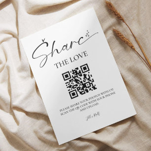 Elegantes Script Hochzeitsskript-Foto - QR-Code Sockelschild