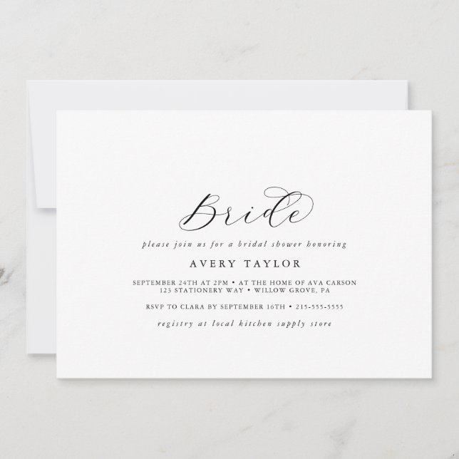 Elegantes Script Horizontal Bride Brautparty Einladung (Vorderseite)