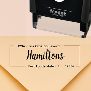 Elegantes Script Housewarming Rücksendeadresse Sel Permastempel