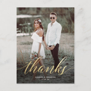 Elegantes Script in Gold Wedding Danke Post Card Postkarte