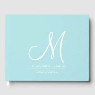 Elegantes Script Initial Wedding Monogram Aqua Gästebuch