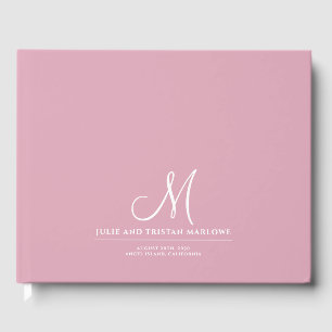 Elegantes Script Initial Wedding Monogram Pink Gästebuch