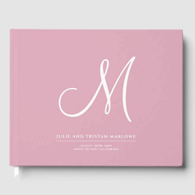 Elegantes Script Initial Wedding Monogram Pink Gästebuch (Vorderseite)