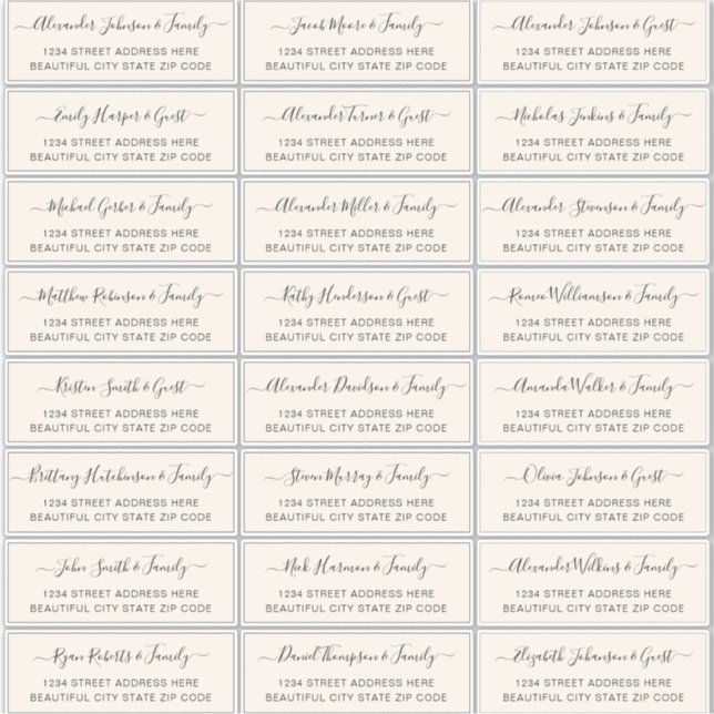 Elegantes Script Ivory Cream Wedding Guest Address Aufkleber (Vorderseite)