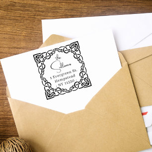 Elegantes Script keltisches Knot-Border-Rücksendea Permastempel