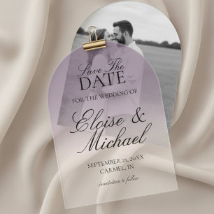 Elegantes Script Lavender Gradient Save the Date Acryleinladungen
