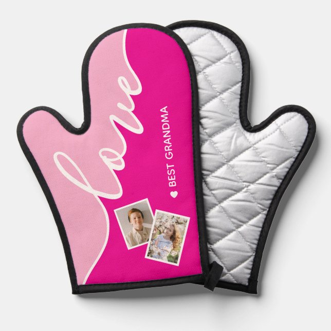 Elegantes Script-Liebe Personalisiertes Foto Ofenhandschuh (Vorderseite/Rückseite)