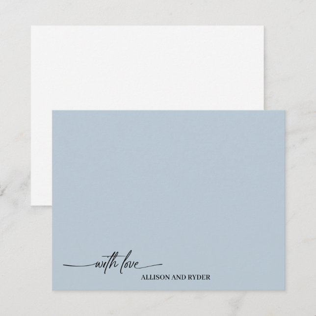 Elegantes Script Light Blue mit Liebe Vielen Dank Mitteilungskarte (Vorne/Hinten)