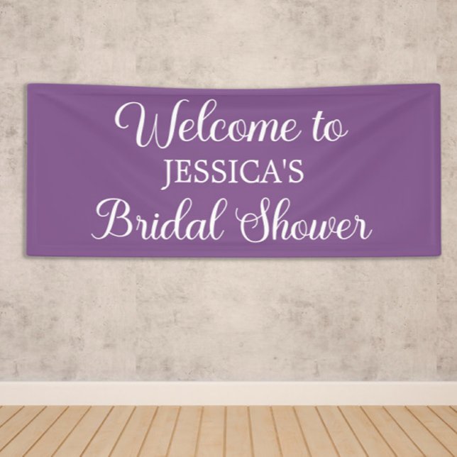 Elegantes Script-Lila Brautparty Banner (Custom purple bridal shower welcome sign.)