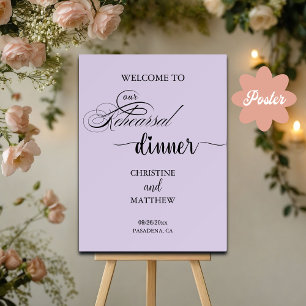 Elegantes Script Lila Probe Dinner Willkommen Poster