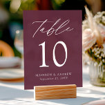 Elegantes Script Lila Wedding Tischnummer Acrylschild<br><div class="desc">Trendige,  minimalistische Hochzeitskarten mit "Tischnummer",  die in einem weißen Kalligrafieschrift mit lila Acrylhintergrund dargestellt sind. Zum Bestellen des Plastikkartenzeichens: Name,  Hochzeitstermin und Tischnummer hinzufügen. Fügen Sie jede Nummer einzeln in Ihren Warenkorb und Karo,  wenn Sie fertig sind.</div>