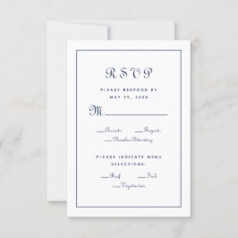 Elegantes Script Meal Blue White Wedding Enclosure RSVP Karte