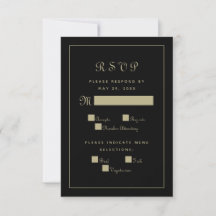 Elegantes Script Meal Wedding Enclosure Black Gold