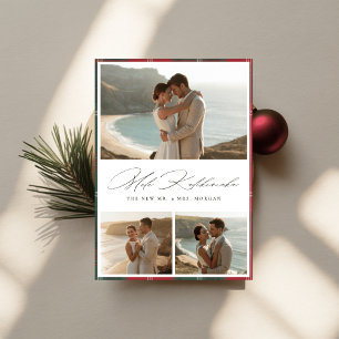 Elegantes Script Mele Kalikimaka Newlywed 3 Ph Feiertagskarte