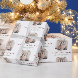 Elegantes Script Merry Christmas Family Name Foto Geschenkpapier